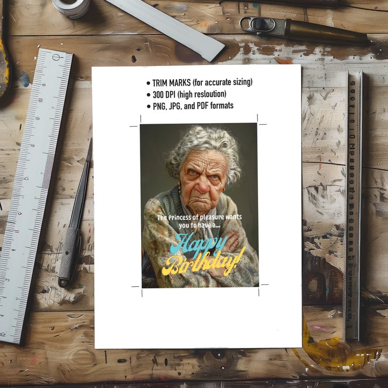 Funny Senior Lady Birthday Card, Humorous Old Woman Digital Print, Happy Birthday Greeting, Printable Elderly Woman Card image 6