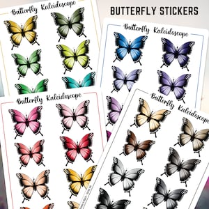 Butterfly Stickers 1.125 inch (30mm) - Glossy or Matte, Pack of 4 or Single Sheet - Vibrant Colors, Easy to Peel, Water Resistant
