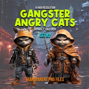 14 Angry Cat Digital Downloads | Set #2 | High Res 300dpi | DIY Art and Crafts | Clipart | Cat PNG | Transparent PNG | Digital Download