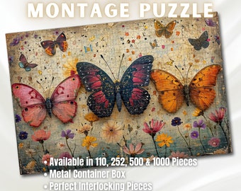 Antique Floral Butterfly Puzzle - 110-1000 Pieces, Immersive Vintage Nature Experience! Metal Box