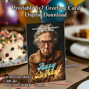 Carte numérique drôle de joyeux anniversaire, salutation humoristique de vieille dame, téléchargement immédiat