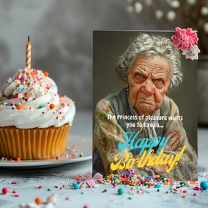 Funny Senior Lady Birthday Card, Humorous Old Woman Digital Print, Happy Birthday Greeting, Printable Elderly Woman Card image 3