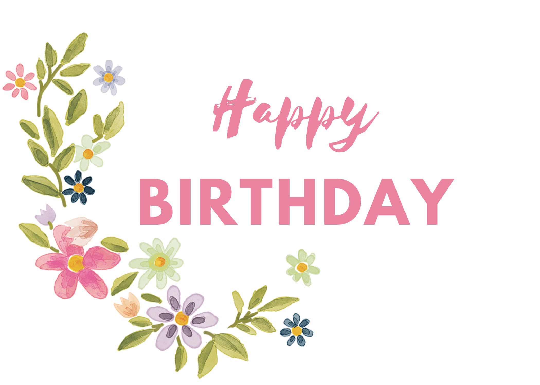 Happy Birthday Card With Pink Text and Floral Design - Etsy