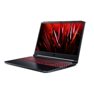May include: A black laptop computer with a red backlit keyboard. The laptop is open and the screen is displaying a colorful abstract image. The laptop has a silver Acer logo on the front.