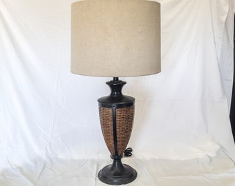 Wicker Table Lamp, urn shape, woven natural rattan