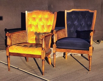 Cane Side Armchairs (2) - Shipping is NOT included -tufted velvet parlor chairs