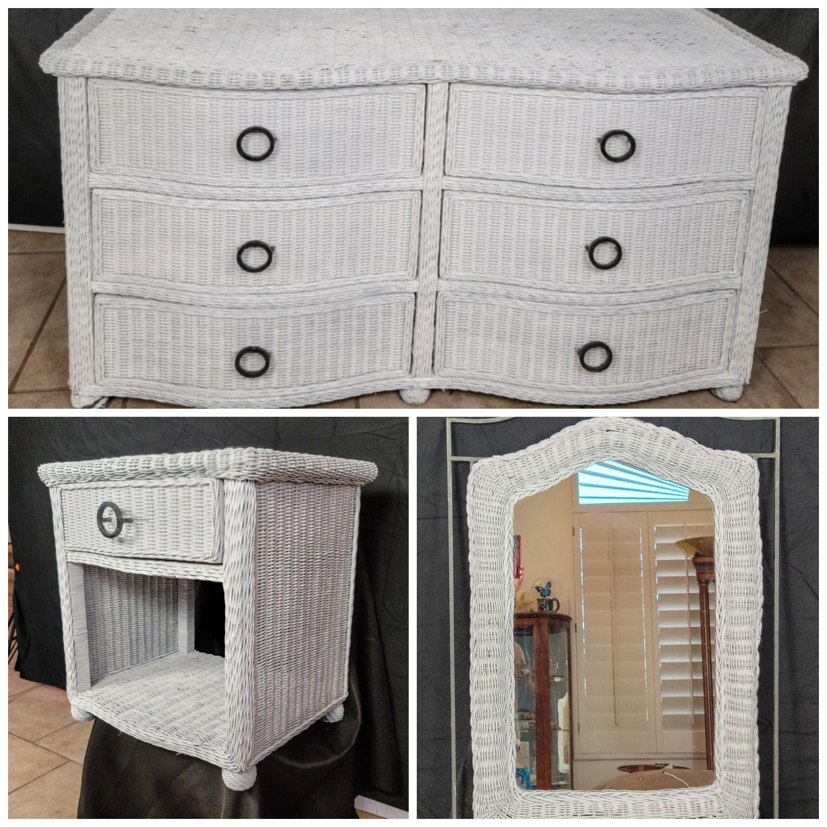 White wicker dresser with mirror deals