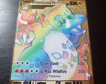 Rainbow Charizard Vmax Holo Glitter Effect Version Custom Made Pokemon Card