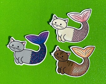 Maine Coone Purrmaid Sky Holographic Sticker