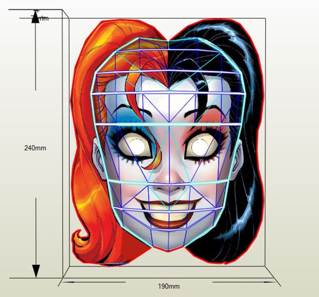 Harley Quinn Mask Template3d Paper Maskpapercraft - Etsy