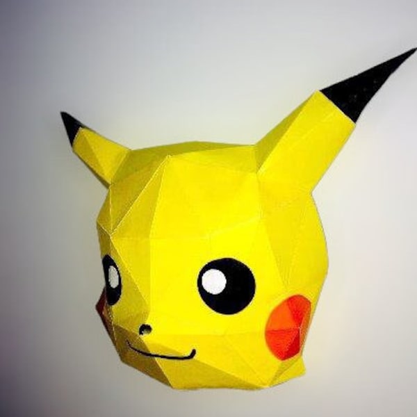 Modèle de masque animal, Pikachu, masque en papier 3D, Pokemon Maske Papier, masque Papercraft, Origami, modèle numérique, téléchargement PDF bricolage