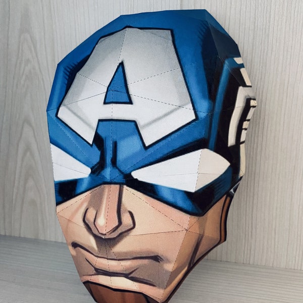 Capitan America Mask Template,Capitan,3D Paper Mask,Papercraft Mask, Basteln für Kinder,Digital Template,PDF Download DIY