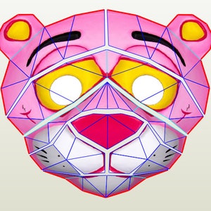 Pink Panther Maskenvorlage,Panther,3D Papiermaske,Karikatur,Papierdruck Maske,Digitale Vorlage,PDF Download DIY,