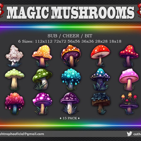 Twitch Badges: Magic Mushrooms | 15 Pack | 6 Sizes