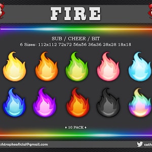 Twitch Badges: Fire | 10 Pack | 6 Sizes