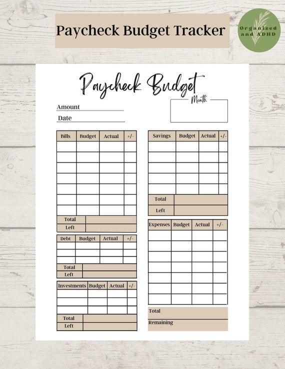 Paycheck Budget Overview Template Paycheck Budget Printable | Etsy