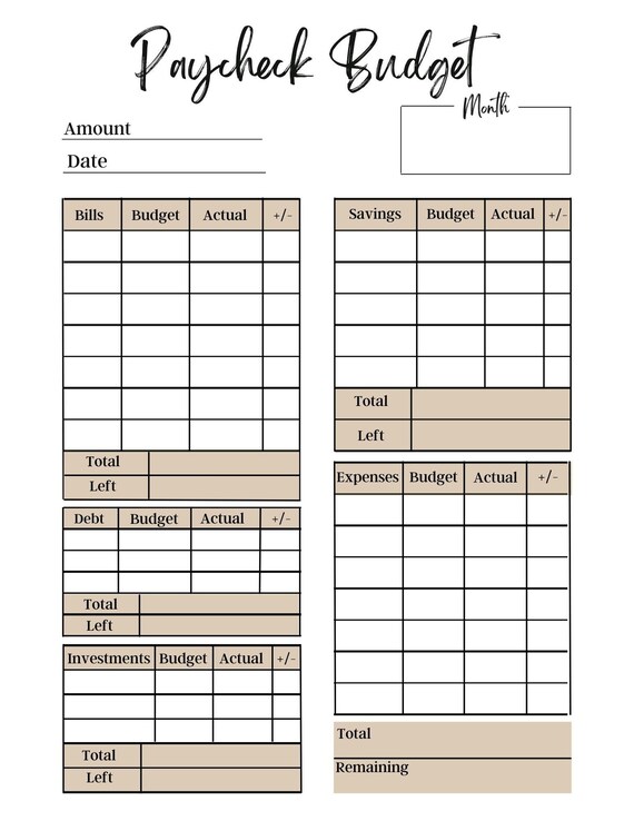 Paycheck budget overview template, paycheck budget printable ...