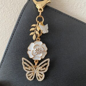 Purse charm/ butterfly and rose