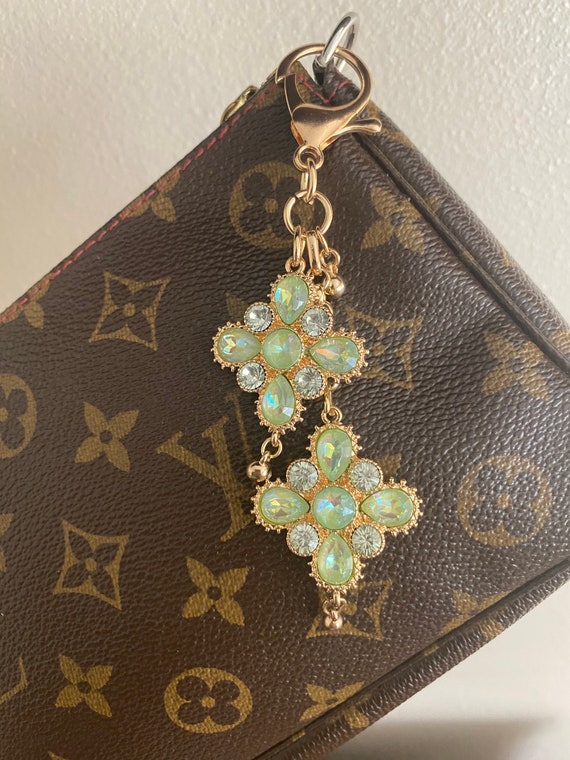 Louis Vuitton Style Crystal Quatrefoil Flower Keychain/Bag Charm