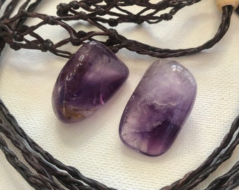 Tumbled Brandberg Amethyst crystals in woven lanyard necklaces - Set of Two (A)