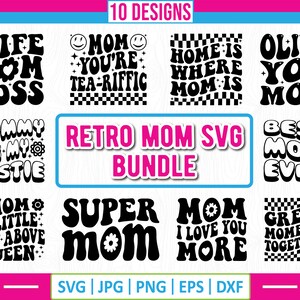 Retro Mama svg Bundle, mothers day svg, Mom svg, boho mama svg, Groovy svg, trendy svg, mama wavy text svg, moms club svg, matching shirt