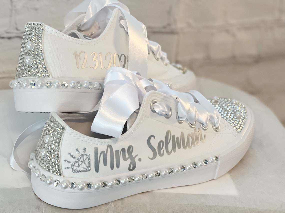 Personalized Bling Bride Sneakers Pearl Sneakers Custom image 1