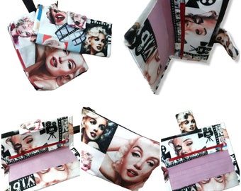 Handmade Marilyn Monroe digital printed wallet and fabric pouch.