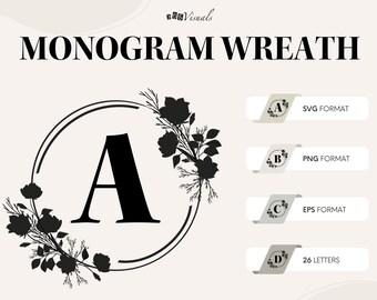 Floral Circle Monogram Wreath Frame SVG Bundle | Monogram | Initial | Letter | Last Name | Customizable | Editable | Personalized