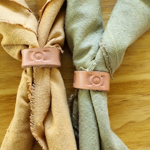 Small Sunburst Leather Bandana Bolo Slide Hand-stamped Leather Bandana Slide Scarf Ring Vegetable Tanned Leather Scraps Sustainable Gift