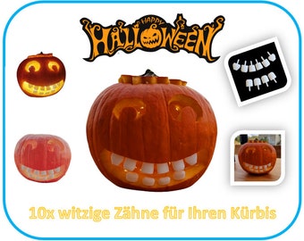 Halloween Kürbiszähne 10x Zähne  Lustige Zähne für Kürbis Deko