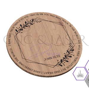 Ho vinto il mondo - Cristiano - Versetto della Bibbia SVG - Giovanni 16 - File vettoriale cristiano - Versetto biblico monogramma vuoto - File di incisione laser