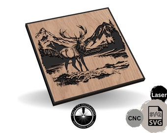 Elk Nature Scene SVG - Elk Vector File - Elk in Nature - Elk Vector - Hunting SVG - Wall Art File - CNC File - Animal Svg - Laser FIle - Cnc