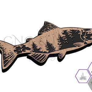Trout and Forest Scene SVG - Trout Nature Scene - Trout SVG - Fishing Svg - Wall Art File - CNC Vector File - Animal Svg - Fish - Trout