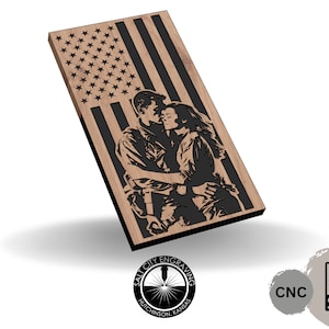 Soldier and Spouse Vertical American Flag SVG  - Soldier Holding Wife - Military Wife - Military Soldier Vector - SVG - Vector Art CNC File
