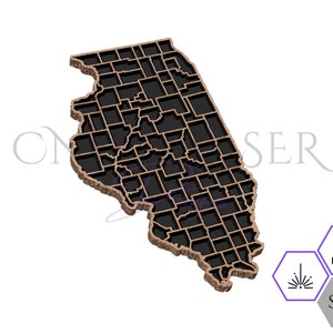 Illinois Counties Map SVG - Illinois Counties - Laser Cut File - LaserDateien - Laser Art - Illinois - State Shaped SVG - CNC Datei - Counties
