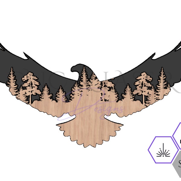 Eagle and Forest Scene SVG - Eagle  Nature Scene - Eagle SVG - Eagle - Wall Art File - CNC Vector File - Animal Svg - American Eagle Vector