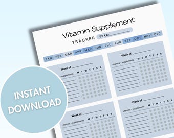Printable Vitamin Supplement Tracker | Health Planner Insert | Daily Wellness Log | Digital Download | Habit Tracker for Vitamins & Meds