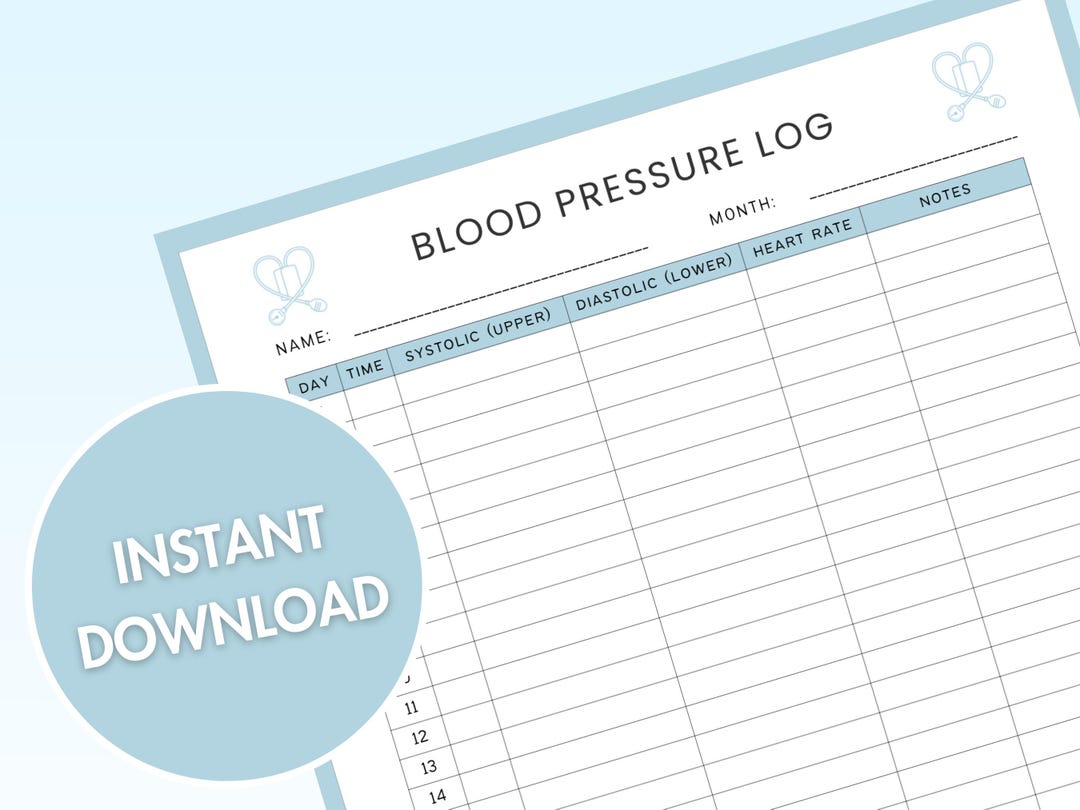 Blood Pressure Log Printable | BP Tracker Sheet | Digital Health ...