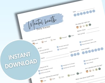 Printable Mental Health Tracker | Mood and Self-Care Log |Anxiety & Depression Planner |Digital Download