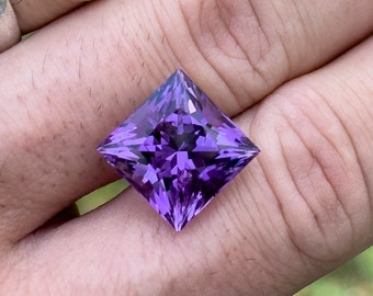 10.13 ct Princess Cut Purple Natural Brazilian Amethyst 12mm, 10 carats, Loose Gem, Faceted Gemstone, For Ring, Pendant, Precision Cut