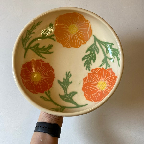 Wide Orange Flower Bowl