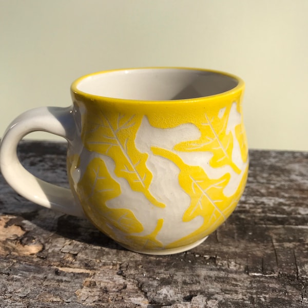 Yellow leaves ceramic mug