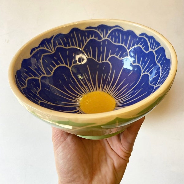 Royal Blue Flower Cereal Bowl