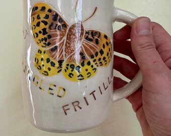 Hand-Thrown Spangled Fritillary Butterfly Mug, Hand-Painted Ceramic Drinkware