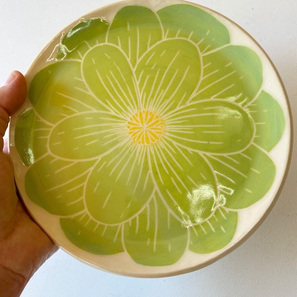 Bright Green Flower Side Plate