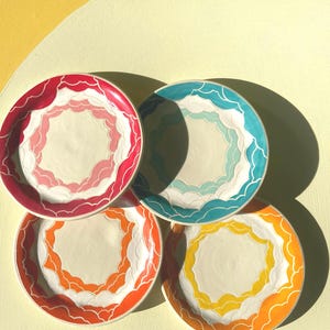 Cloud Plate - SIDE PLATE, salad plate in a rainbow of colors! Red, Orange, yellow, turquoise, blue clouds on a plate