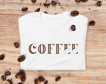 just COFFEE Short Sleeve Unisex t-shirt- Cute Coffee Shop tshirt, Coffee gift, Cappuccino cup, Latte Lover Art, Barista Shirt