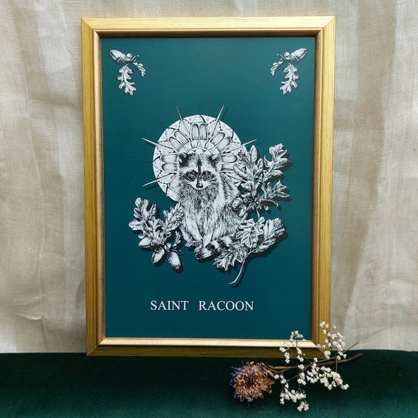 Saint Racoon, Print, A4, Acorn,Halo, Mandala, Illustration, Heiliger Waschbär, Ahorn, Poster, Święty Szop pracz, żołądź, Nimb, Wydruk,Plakat