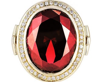 Ruby Red Cubic Zirconia 14k Gold Plated Bishop Cross Ring | Free USPS Priority Shipping 2-4 days | Shipped from CA USA | Clergy