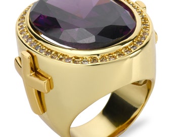 Purple Amethyst Cubic Zirconia 14k Gold Plated Bishop Cross Ring | Free  USPS Priority Shipping 2-4 days | Shipped from CA USA | Clergy